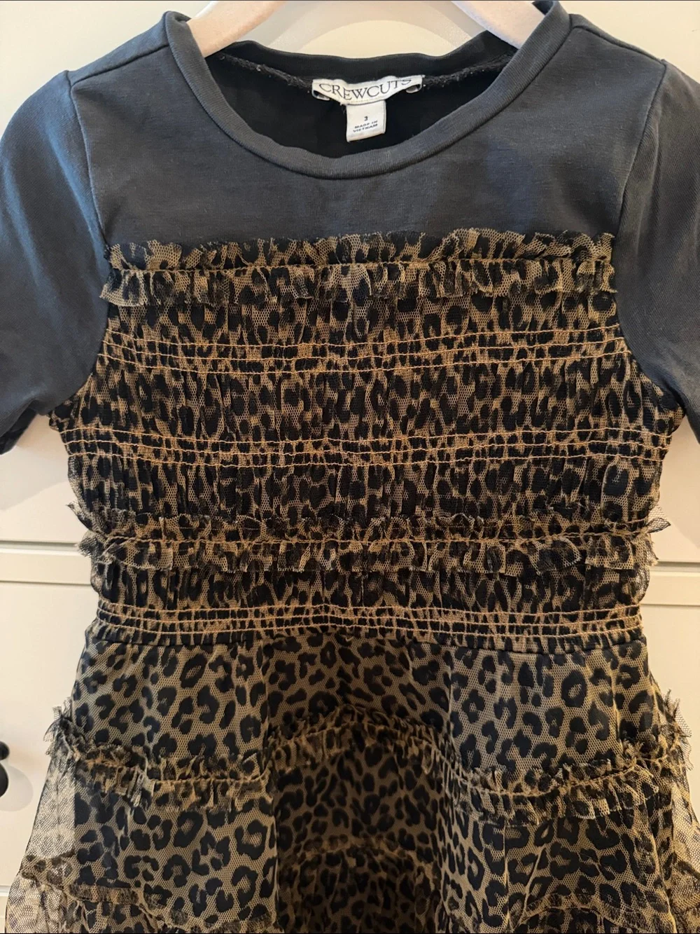 Crewcuts Leopard Print Ruffle Tiered Dress with Black Tee Top